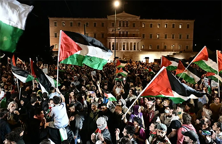 بمشاركة شخصيات مهمة, تظاهرة حاشدة في أثينا تنديدا بالعدوان والمجازر الإسرائيلية 